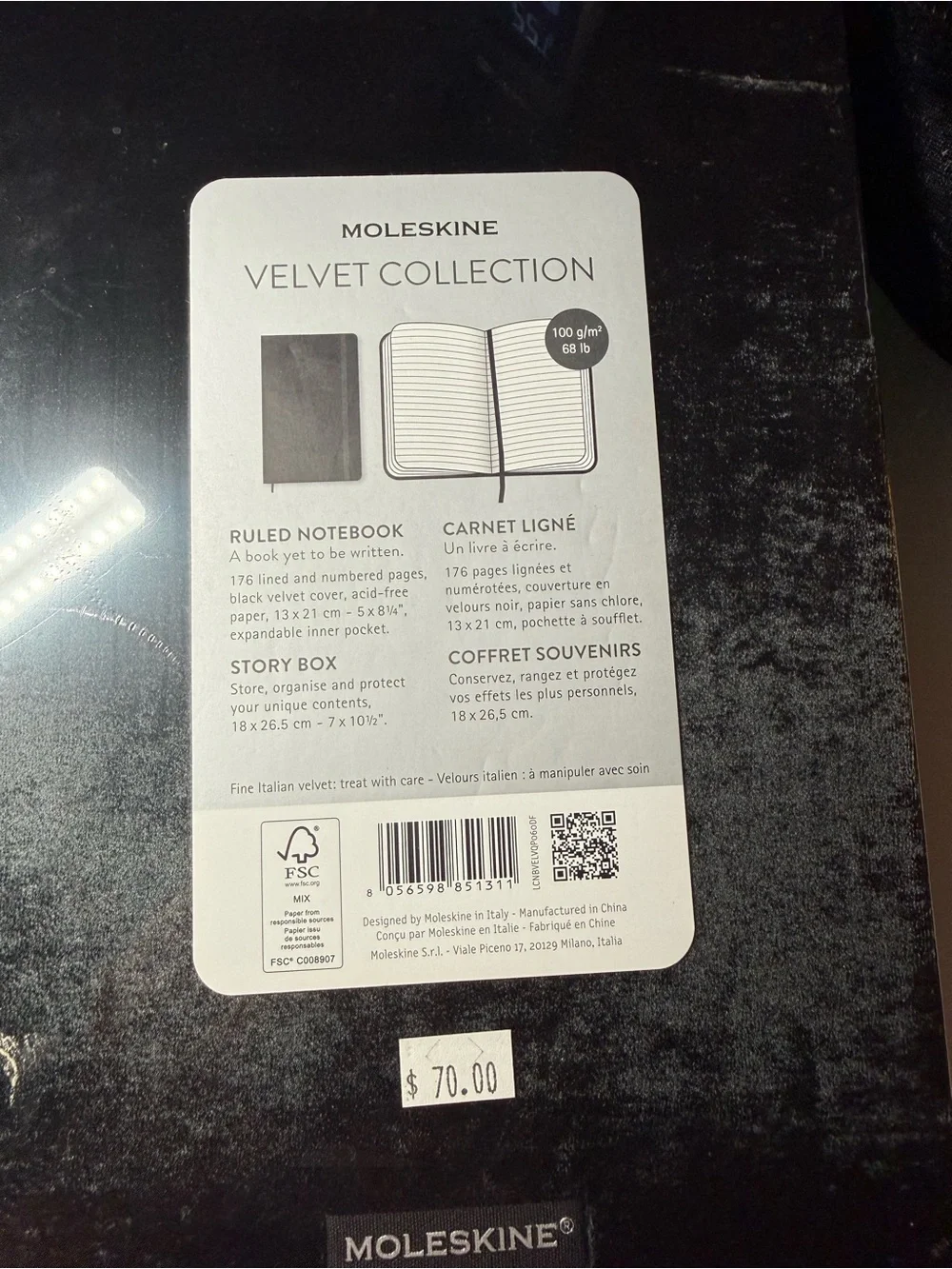 Moleskine Velvet Collection Ruled Notebook - Black Velvet